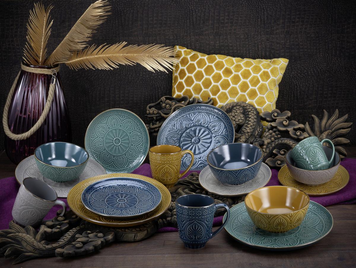 Kombinovaný servis SAMARKAND - žltá/petrolejová, Lifestyle, keramika (33/30/32cm) - Creatable