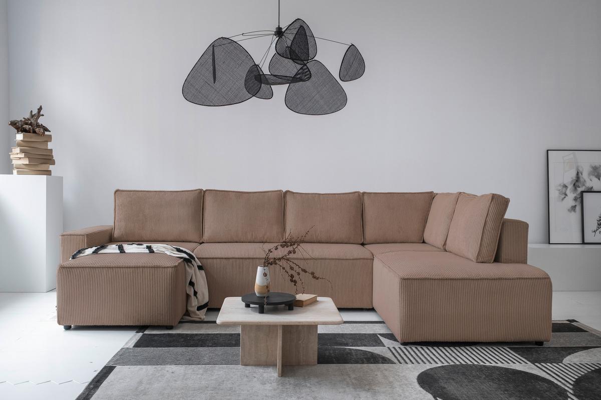Rohová sedačka OLIVER, šedohnědá, manšestr, pravá - černá/šedohnědá, Design, textil/plast (156/322/194cm) - MID.YOU