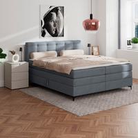 Boxspringbett MITTO Blaugrau 200x200 cm - Blaugrau/Schwarz, KONVENTIONELL, Textil/Metall (200/200cm)
