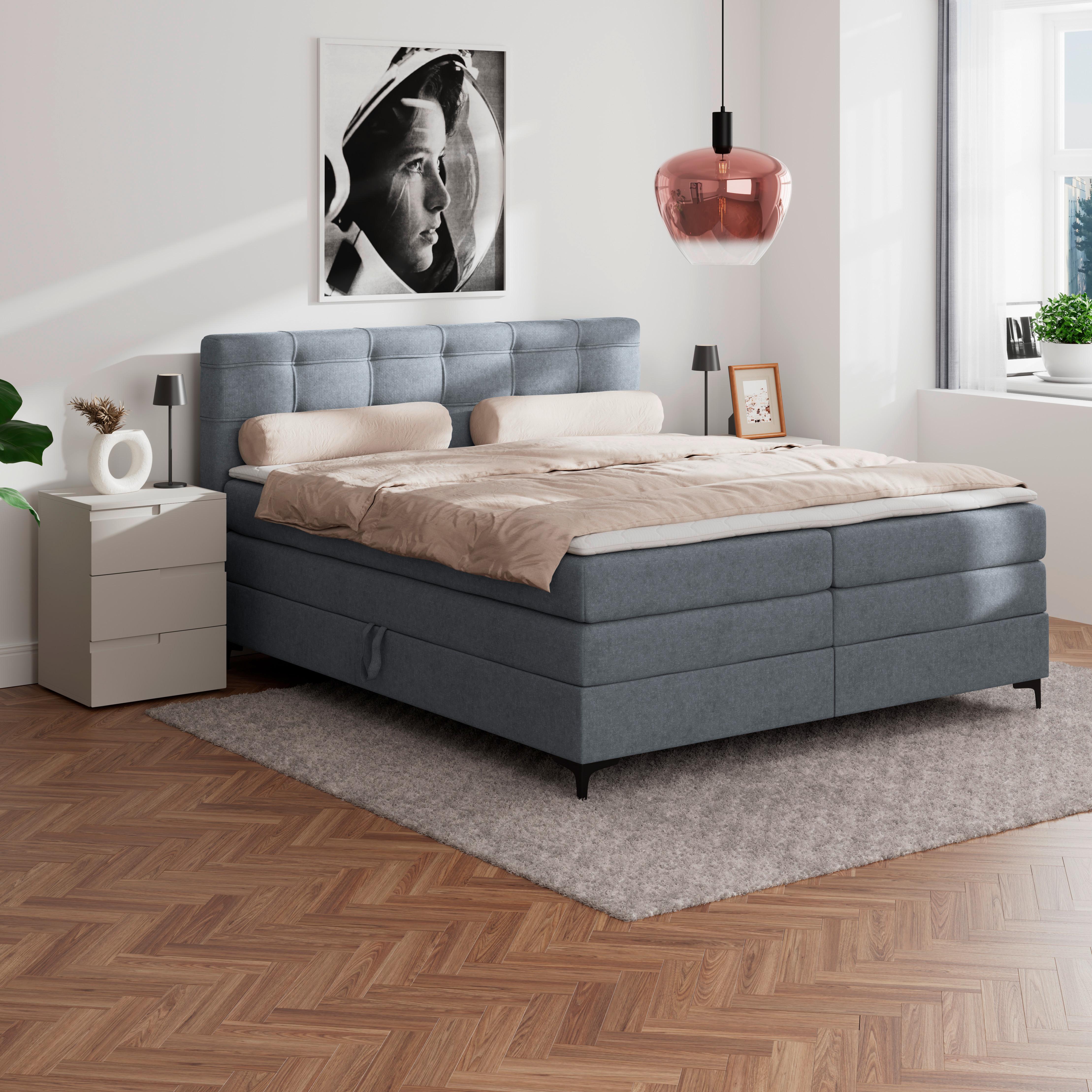 Boxspringbett MITTO Blaugrau 200x200 cm