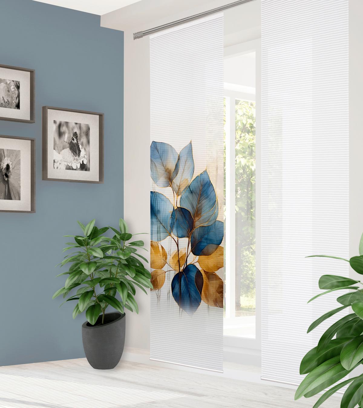 Flächenvorhang Thalin - Blau/Weiß, LIFESTYLE, Textil (60/245cm)