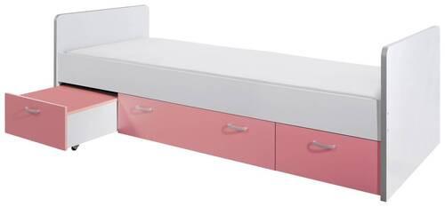 Stauraumbett Ponny mit Laden 90x200 cm Weiß/Rosa - Weiß/Rosa, Basics, Holzwerkstoff (90/200cm) - P & B