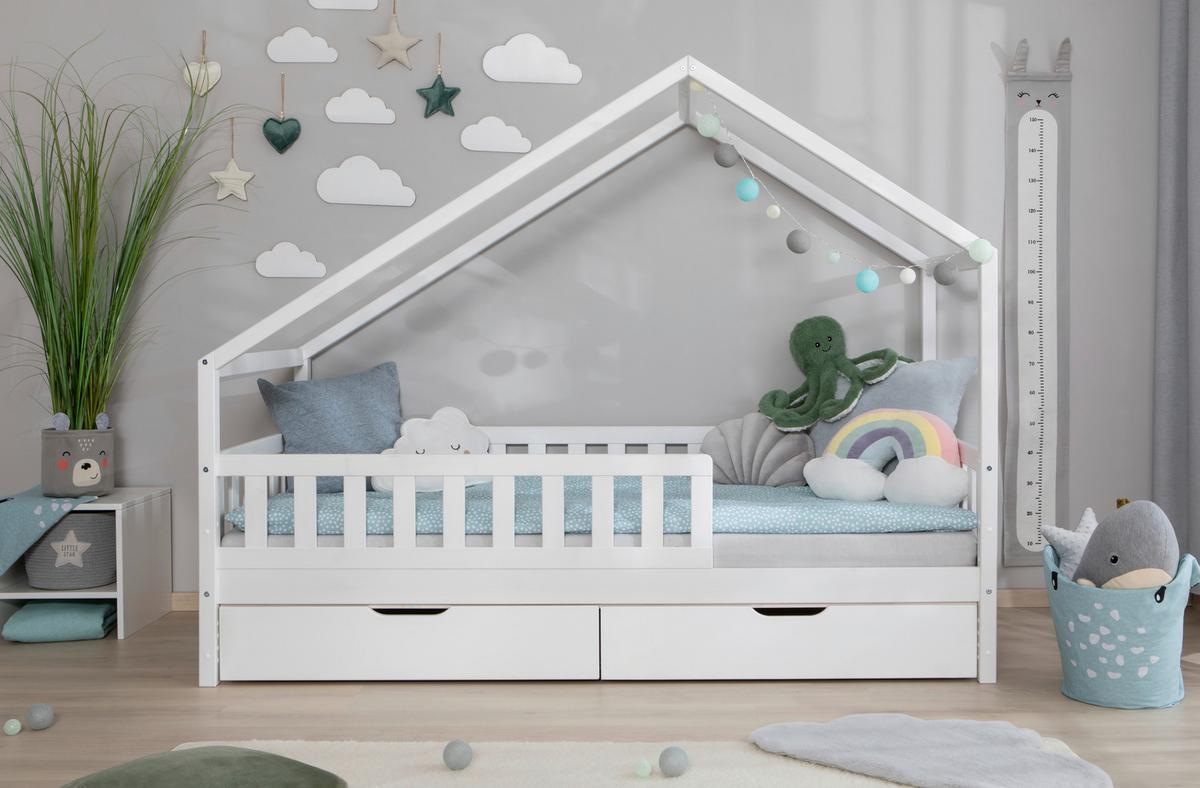 Hausbett Lou Bettschublade Weiß B: 90 cm - Weiß/Naturfarben, MODERN, Holz (90/200cm) - MID.YOU