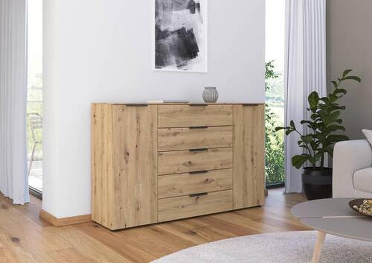 Kommode Flipp Eiche/Graphitfarben B: 160 cm - Schwarz/Graphitfarben, MODERN, Holzwerkstoff (160/100/42cm) - Rauch Möbel