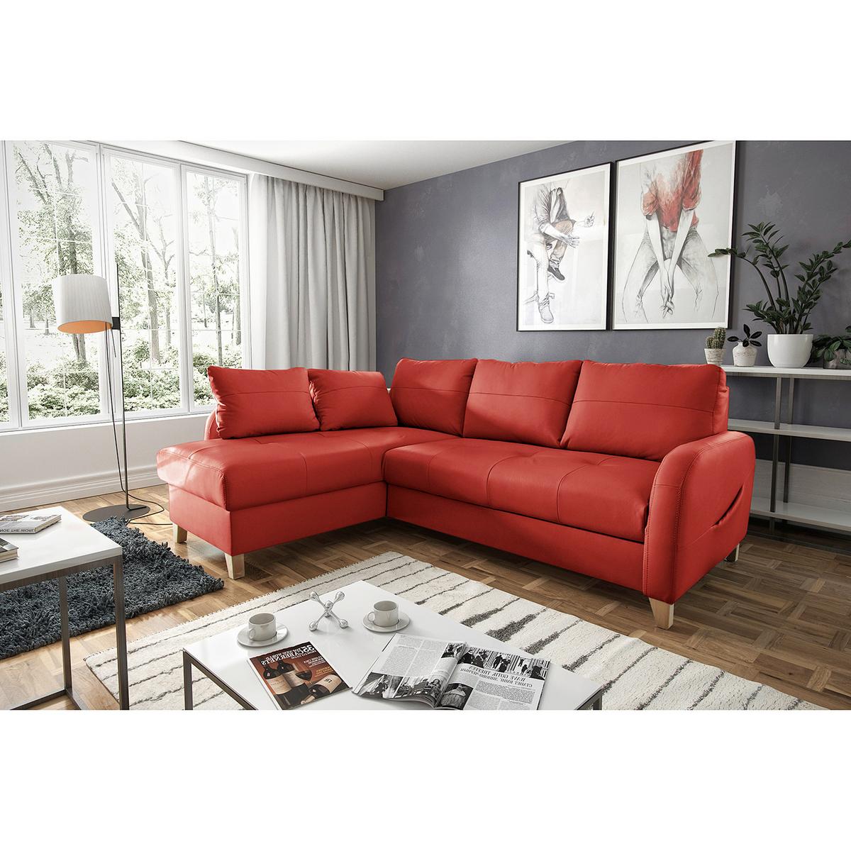 Ecksofa Compact Rot B: 168x227 cm - Buchefarben/Rot, Design, Leder/Textil (168/227cm) - Livetastic