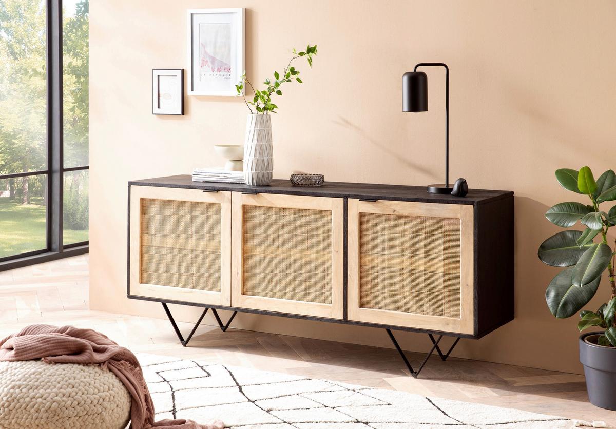 Sideboard Schwarz/Braun, B: 175 cm - Hellbraun/Schwarz, LIFESTYLE, Holz (175/75/45cm) - MID.YOU