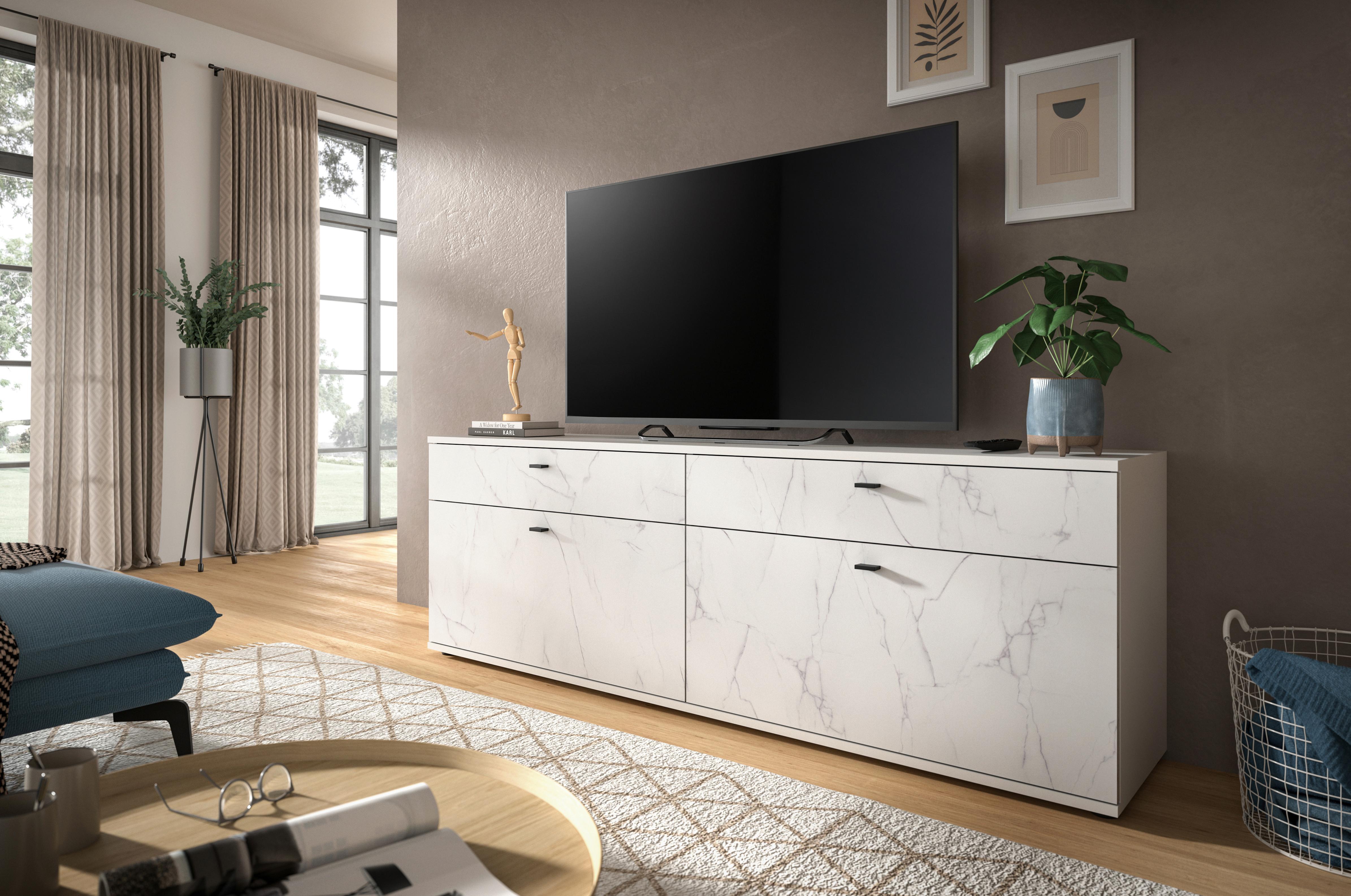 Lowboard Stone Weiß B: 180 Cm - Schwarz/Weiß, Design, Holzwerkstoff (180/62/40cm) - MID.YOU