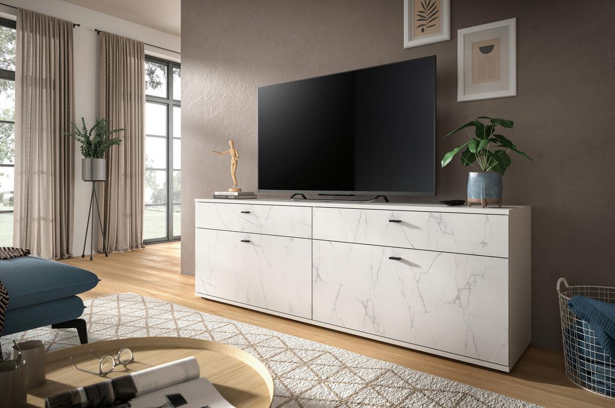 Lowboard Stone Weiß B: 180 Cm - Schwarz/Weiß, Design, Holzwerkstoff (180/62/40cm) - MID.YOU