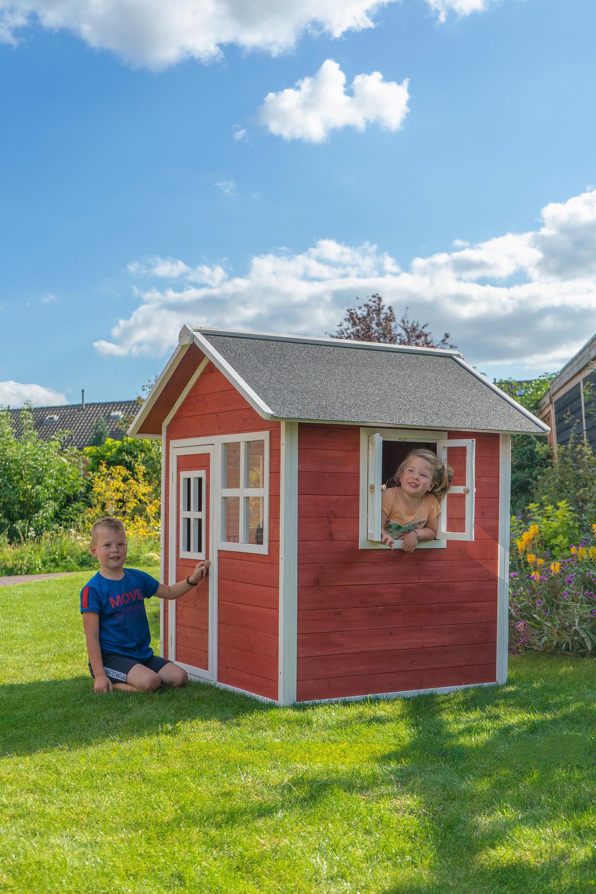 Spielhaus Holz + Wasserfestes Dach Rot Exit Loft 100 - Rot, KONVENTIONELL, Holz (149/135/159cm) - EXIT Toys