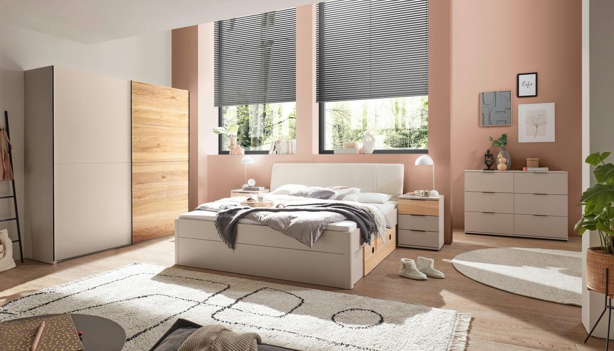 Stauraumbett TESSONA LF: 180x200 cm Kaschmir - Kaschmir/Eichefarben, Trend, Holzwerkstoff/Textil (180/200cm)