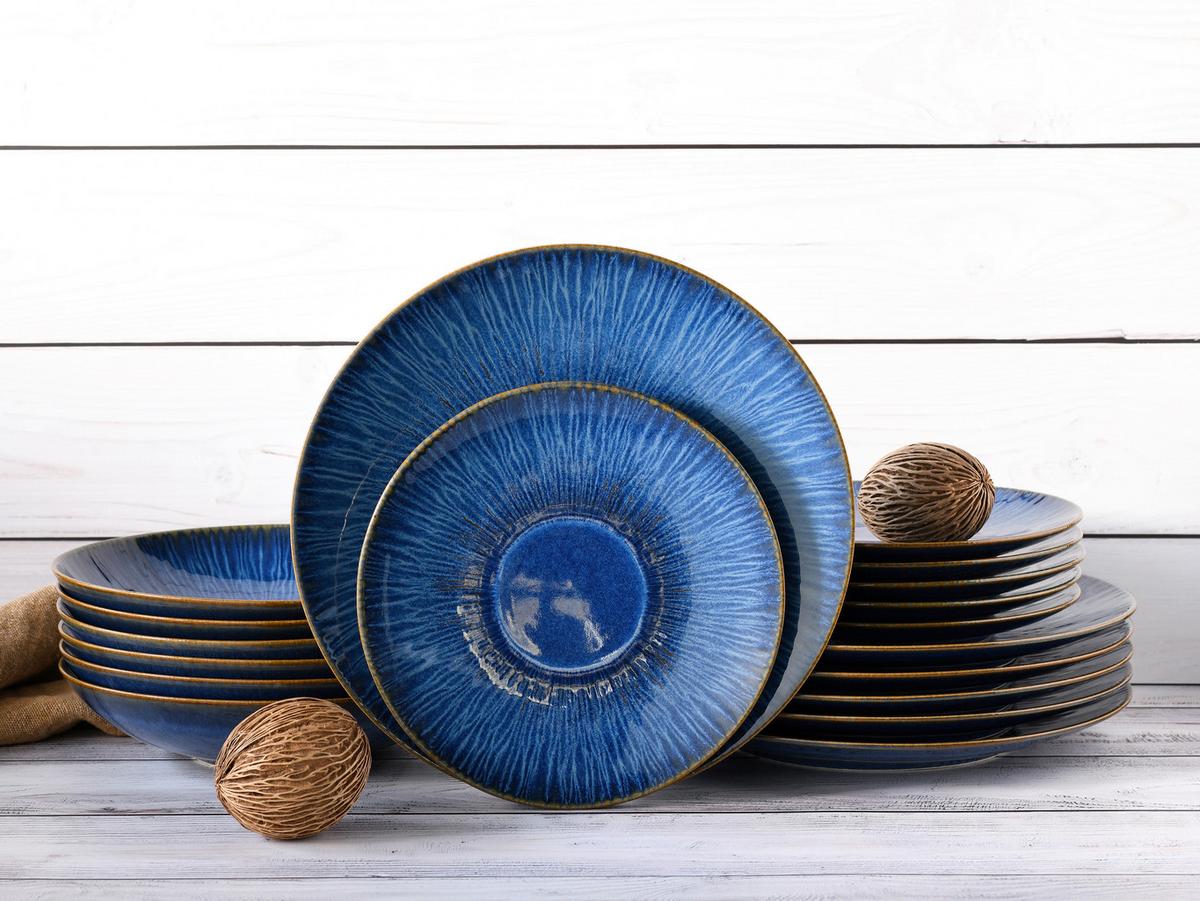 Tafelservice Steingut 4 Personen Geschirr Set - Blau, Basics, Keramik - Creatable