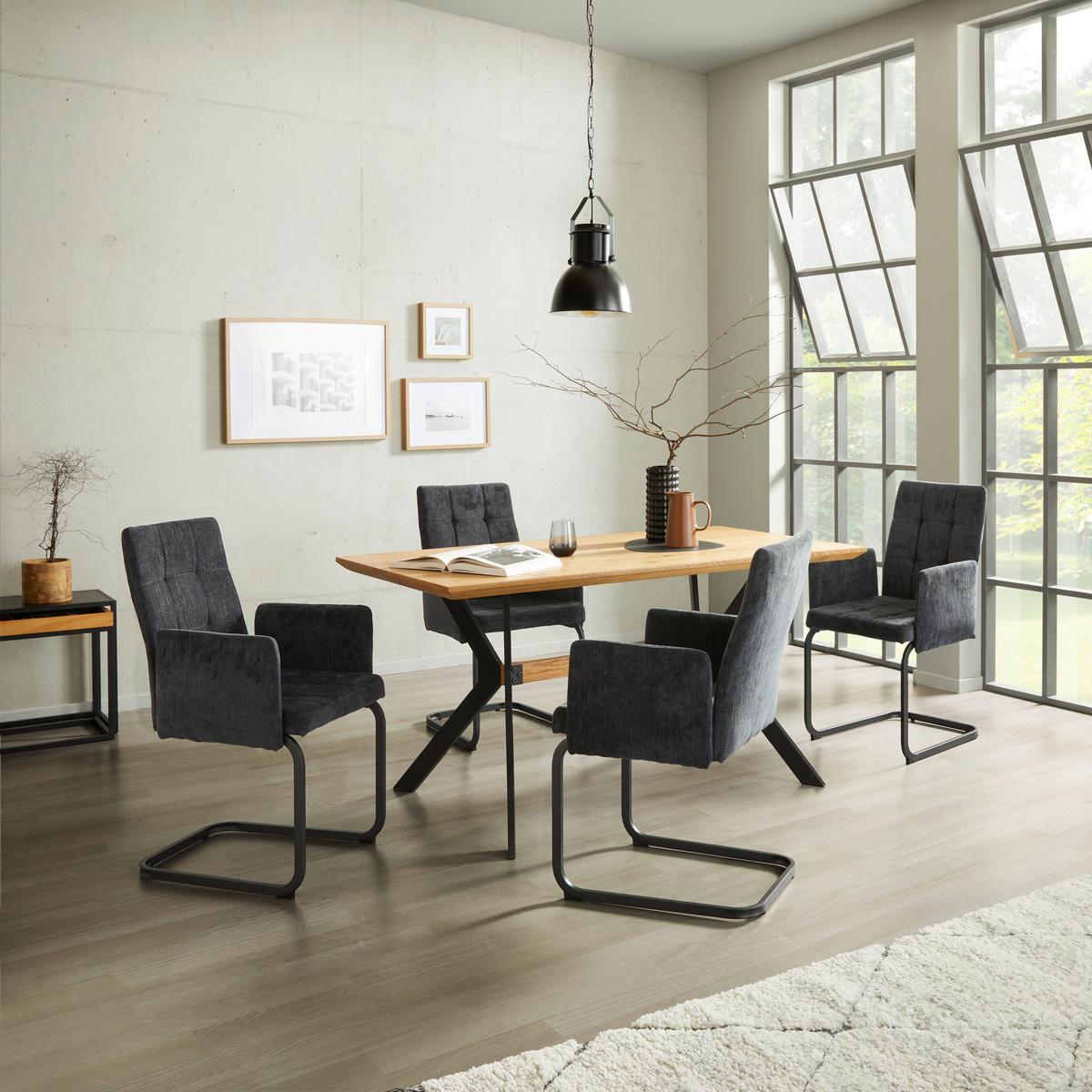 Armlehnstuhl Bordal Dunkelgrau Gepolstert - Dunkelgrau/Schwarz, MODERN, Textil/Metall (52/91/59,5cm) - MID.YOU