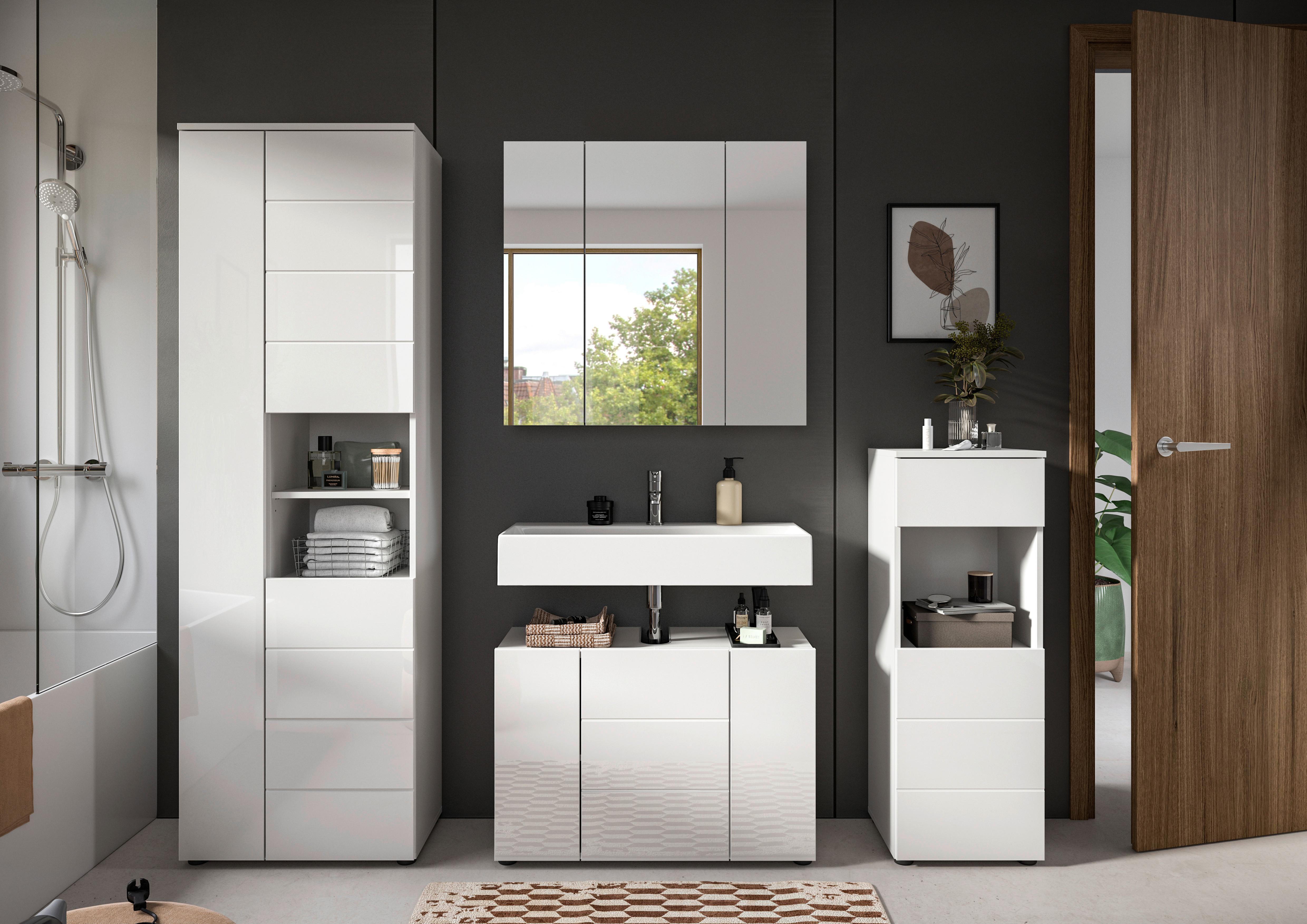 Badezimmer Vira Weiß B: 180 cm - Weiß Hochglanz/Schwarz, MODERN, Holzwerkstoff (180cm) - MID.YOU