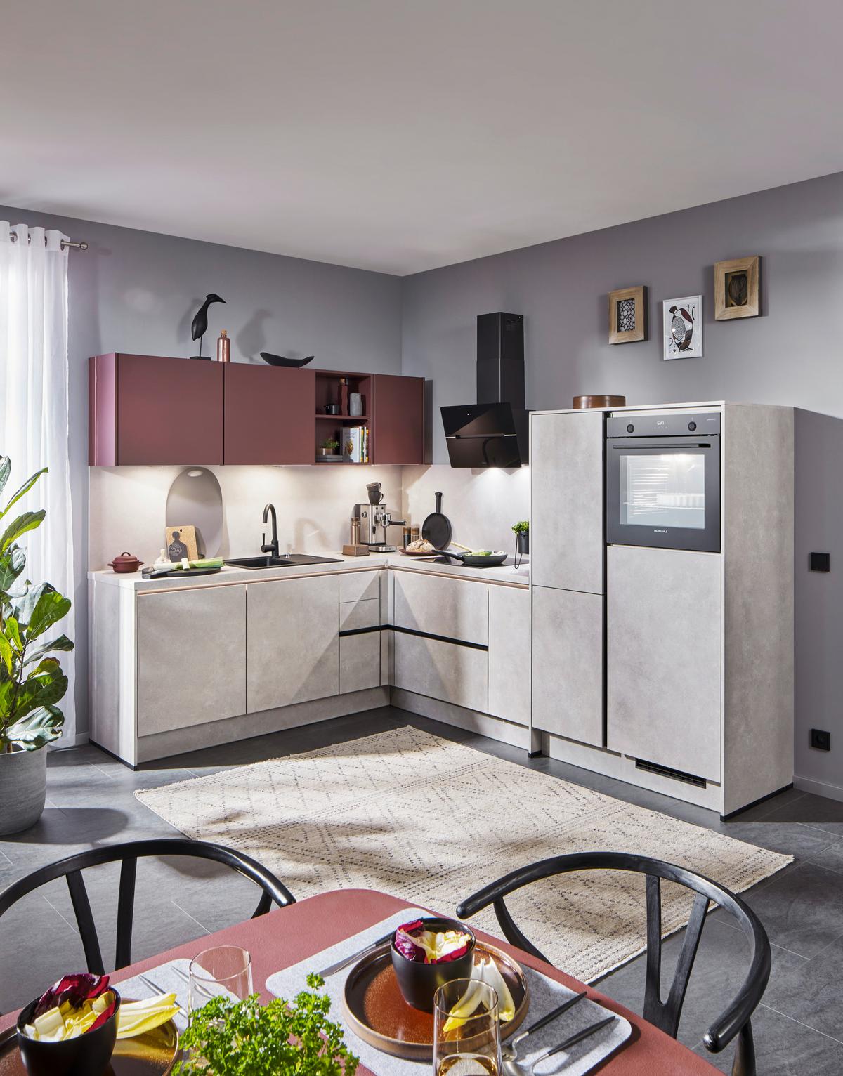 Eckküche Pn100/pn105 - Hellrot/Hellgrau, Basics, Holzwerkstoff (218/288cm) - Pino