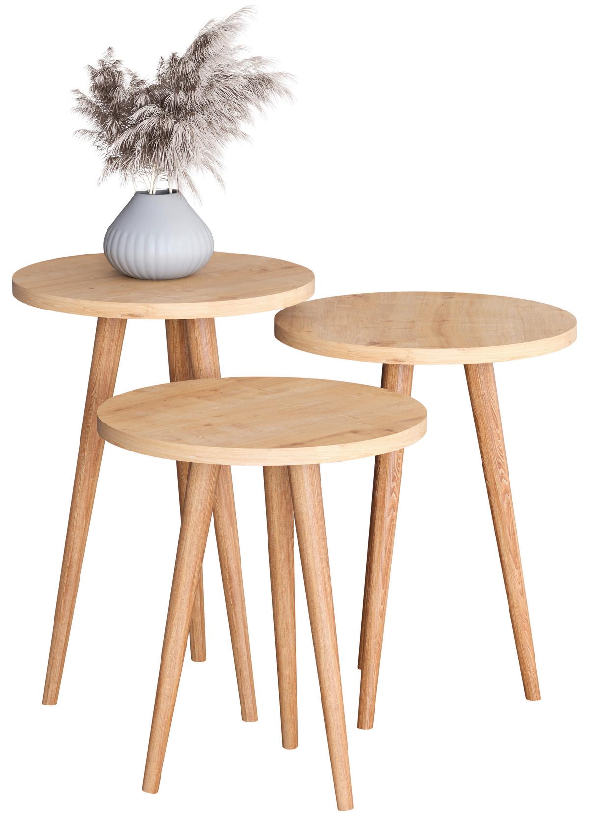 Beistelltischset Barilo Honigeiche Dekor 3-teilig - Honigeiche, Design, Holzwerkstoff (34/34/42-47-52cm) - MID.YOU