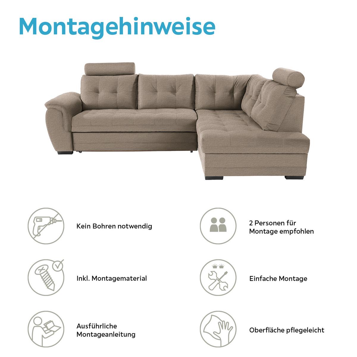 Ecksofa mit Schlaffunktion + Bettkasten Falco, Mikrofaser - Hellbraun/Dunkelbraun, KONVENTIONELL, Textil (251/183cm) - Ondega