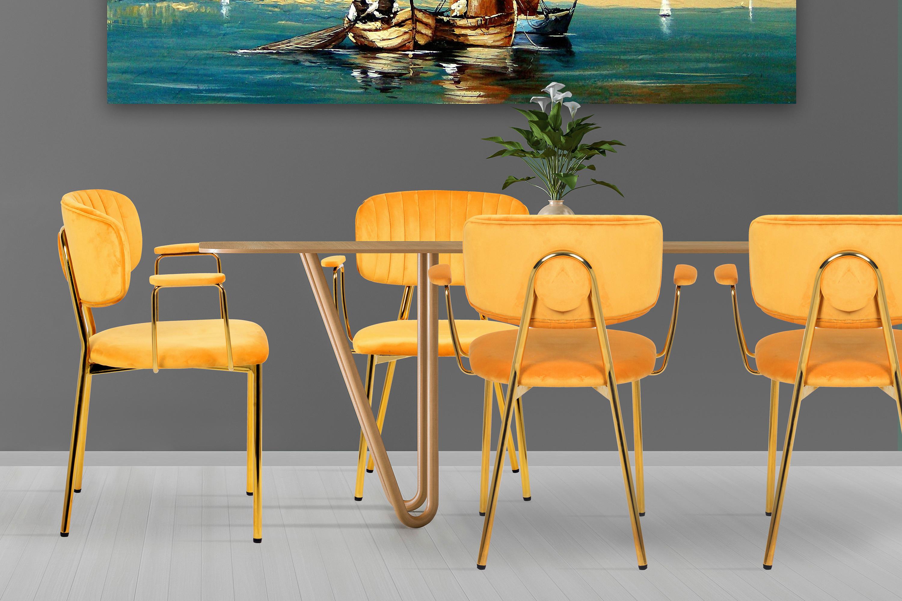 Armlehnstuhl-Set Kian 200 - Goldfarben/Orange, MODERN, Textil/Metall (63/80/51cm) - Kayoom
