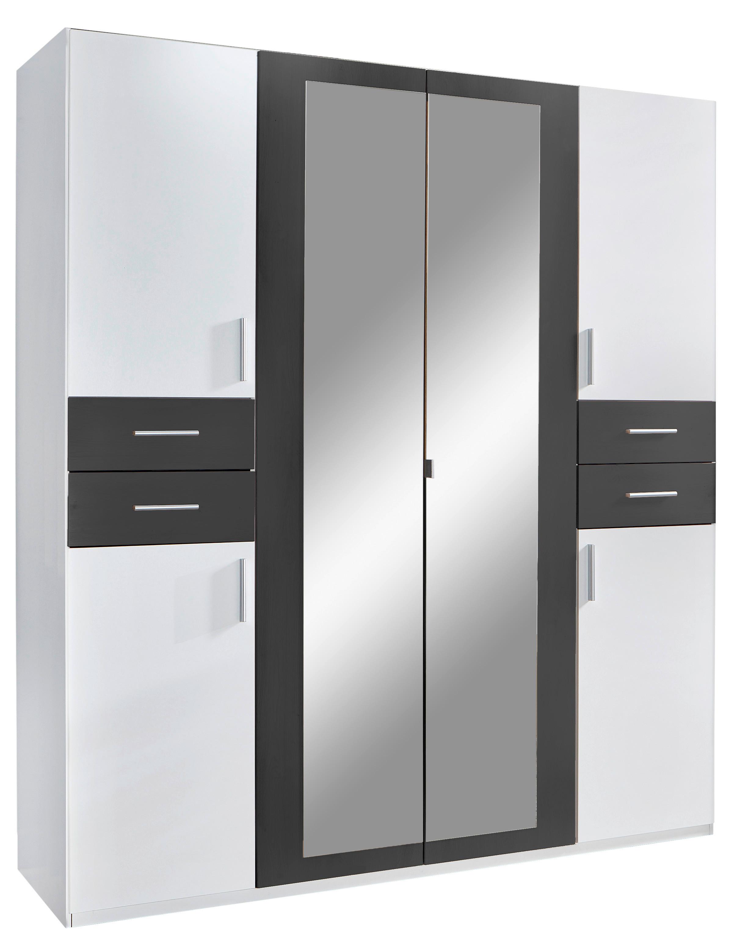 Drehtürenschrank Mit Spiegel + Laden B: 180 cm Vegas, Weiß - Graphitfarben/Weiß, Basics, Holzwerkstoff (180/208/58cm) - MID.YOU