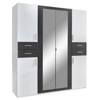 Drehtürenschrank Mit Spiegel + Laden B: 180 Cm Vegas, Weiß - Graphitfarben/Weiß, Basics, Holzwerkstoff (180/208/58cm) - MID.YOU