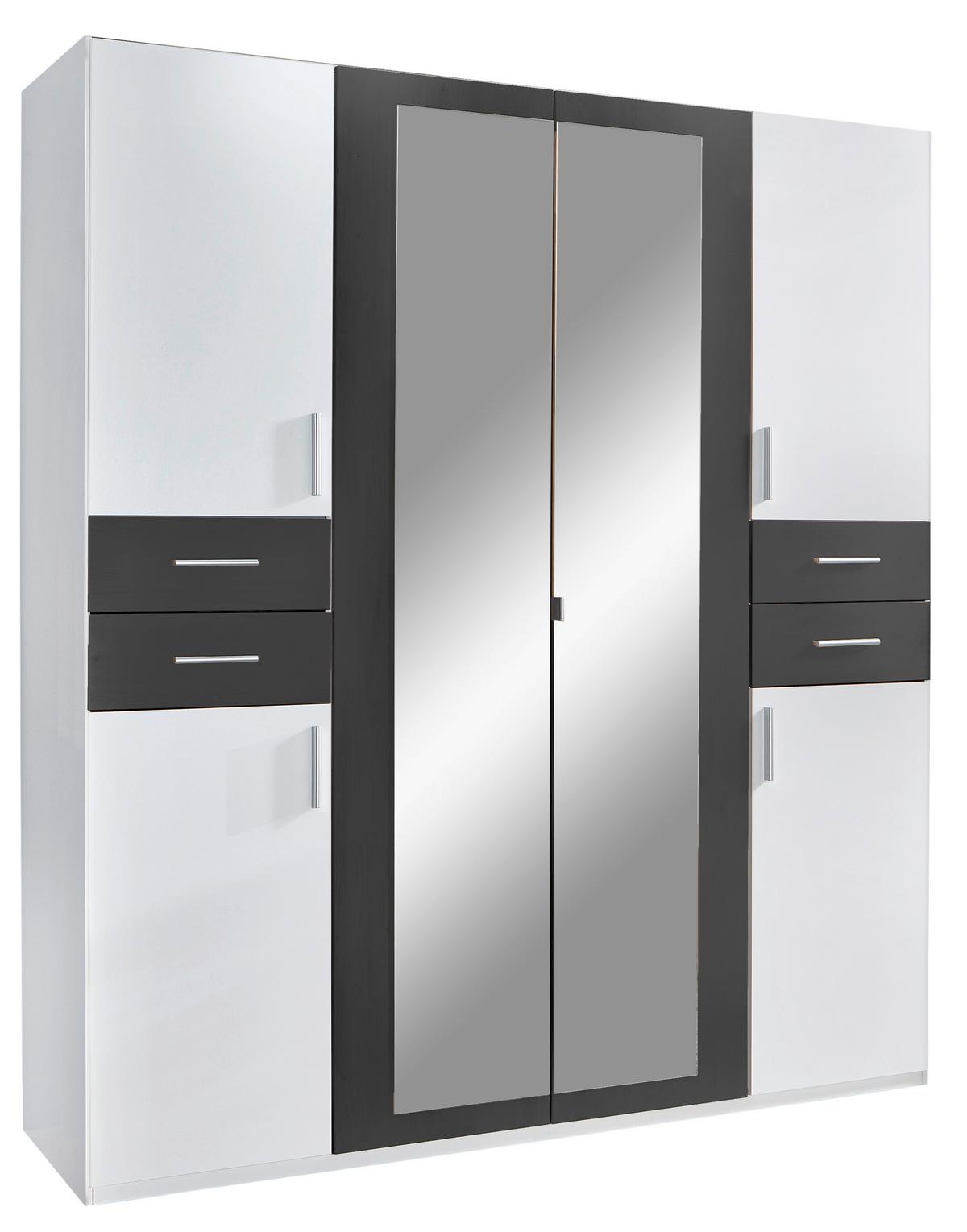 Drehtürenschrank Mit Spiegel + Laden B: 180 Cm Vegas, Weiß - Graphitfarben/Weiß, Basics, Holzwerkstoff (180/208/58cm) - MID.YOU