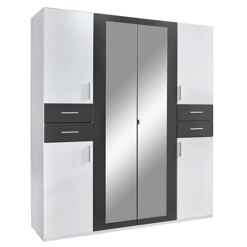 Drehtürenschrank mit Spiegel + Laden B: 180 cm Vegas, Weiß