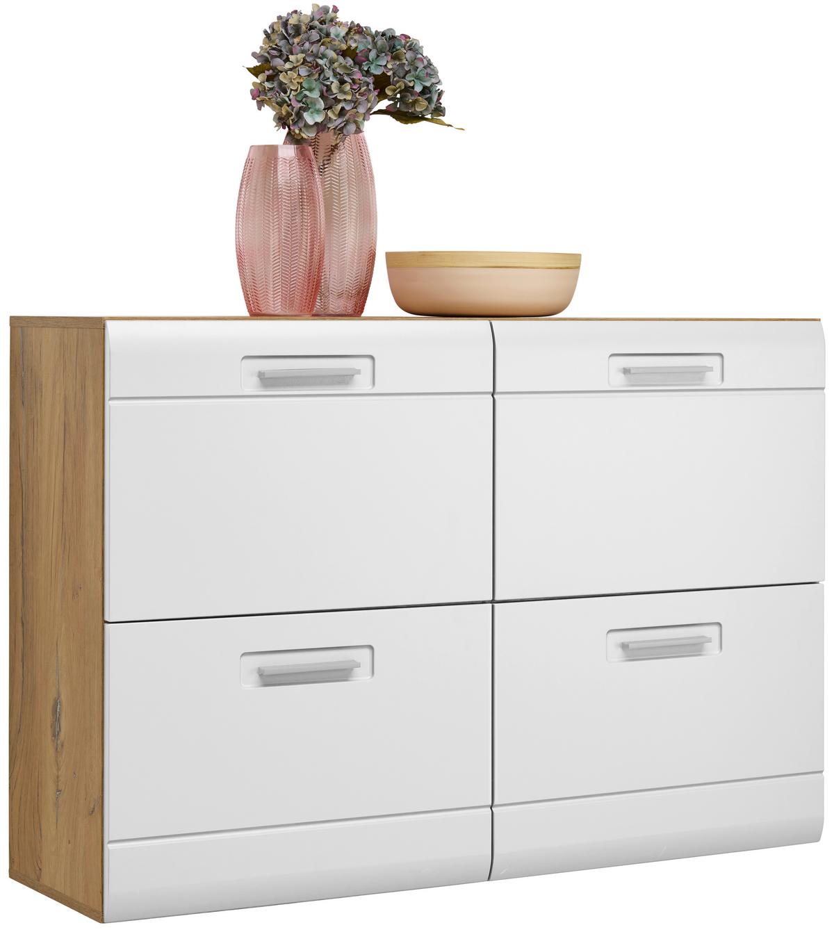 Schuhschrank Auris Weiß/eiche Dekor B: 120 Cm - Eichefarben/Weiß, MODERN (120/82,7/37,1cm) - Luca Bessoni