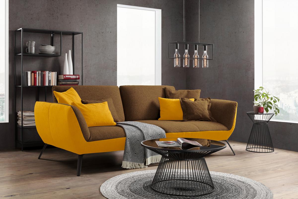 Velká pohovka TRENDY, hořčicově žlutá - černá/hořčicově žlutá, Moderní, kompozitní dřevo (260/93/124cm) - Premium Living