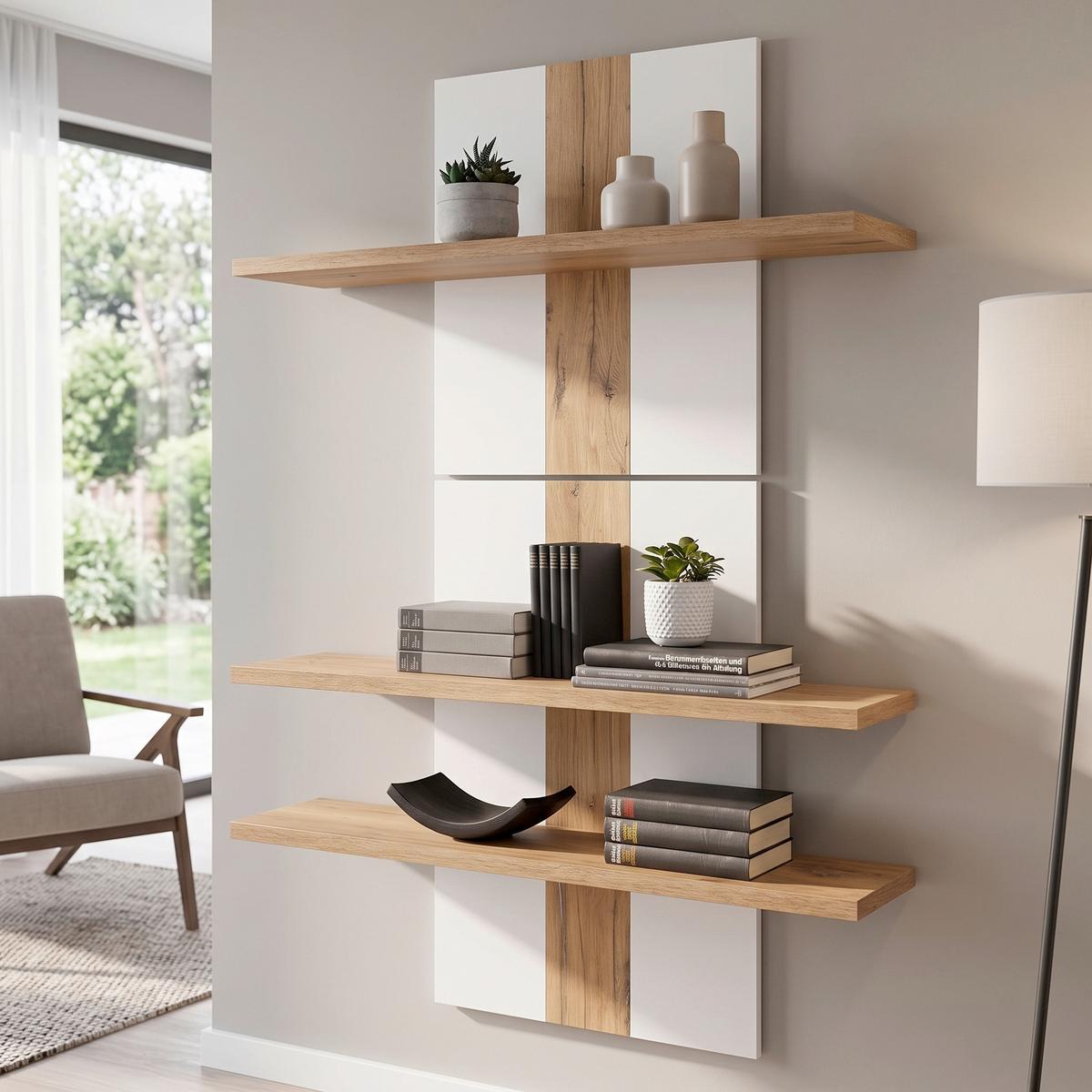 Falipolc Auris - égerszínű/fehér, Modern, faalapú anyag (100/143/25cm) - Luca Bessoni