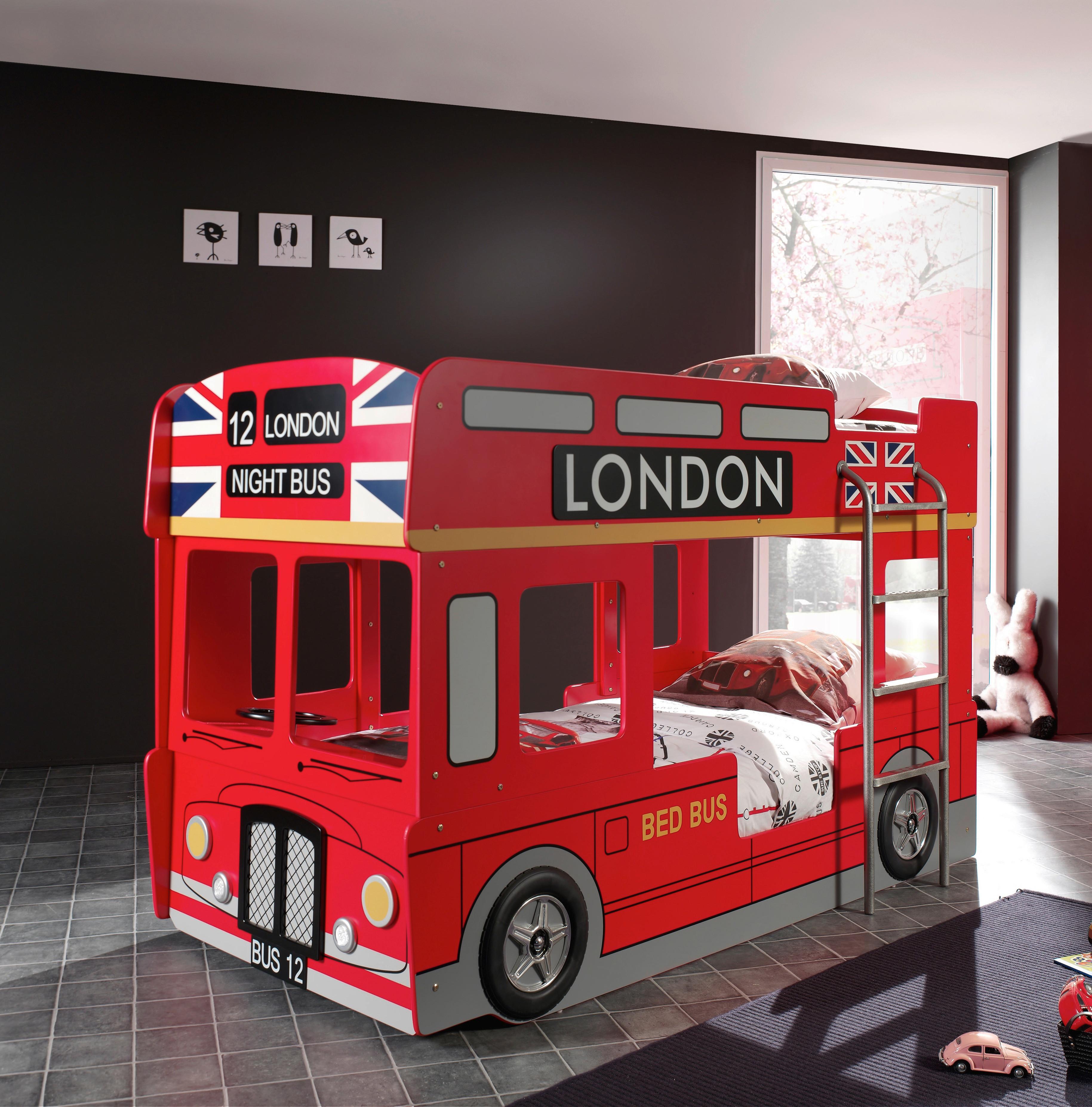 Autobett London Bus 90x200 Cm Rot +beleuchtung