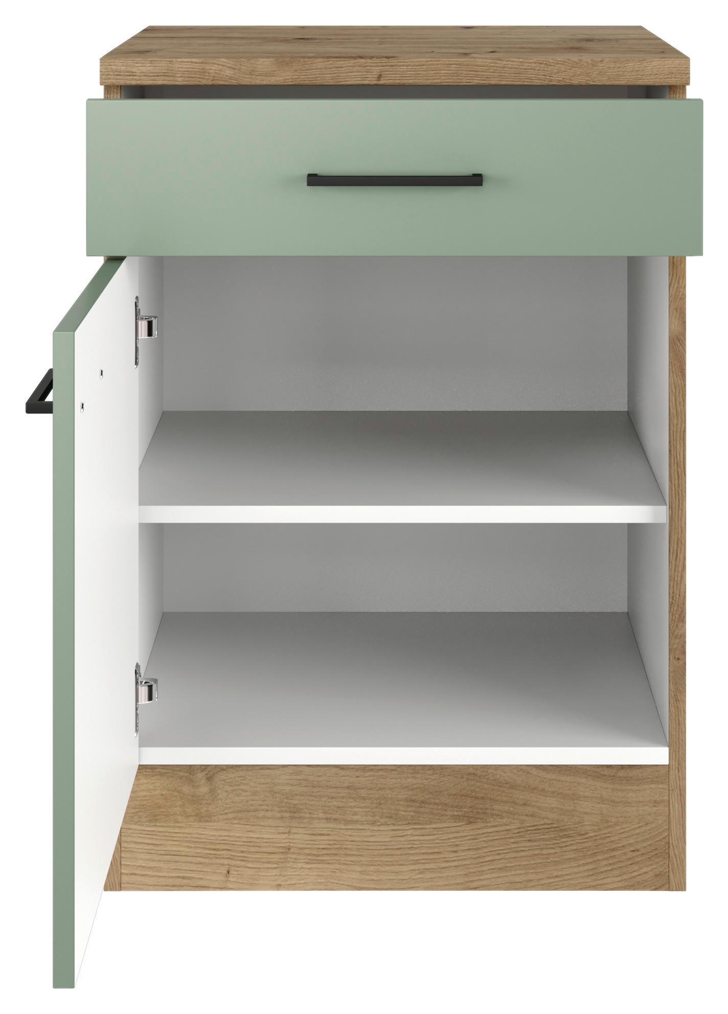 Küchenunterschrank Cara Eiche Artisan/grün B: 60 Cm - Eiche Artisan/Grün, KONVENTIONELL, Holzwerkstoff (60/85/57cm) - FlexWell