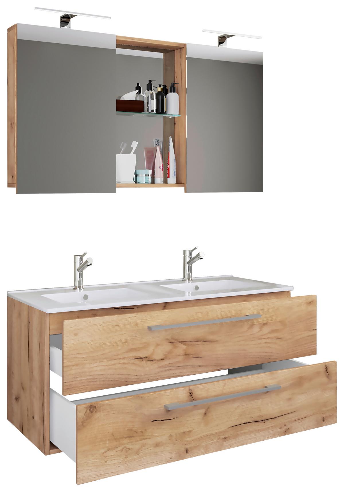 Badezimmer Budasi Honigeiche B: 111 Cm - Honigeiche/Weiß, MODERN, Keramik/Holzwerkstoff (112cm) - MID.YOU