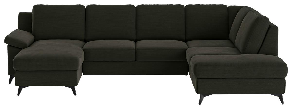 Wohnlandschaft Boom, Dunkelgrün 156x309x204 - Dunkelgrün/Schwarz, KONVENTIONELL, Textil (156/309/204cm) - Cotta