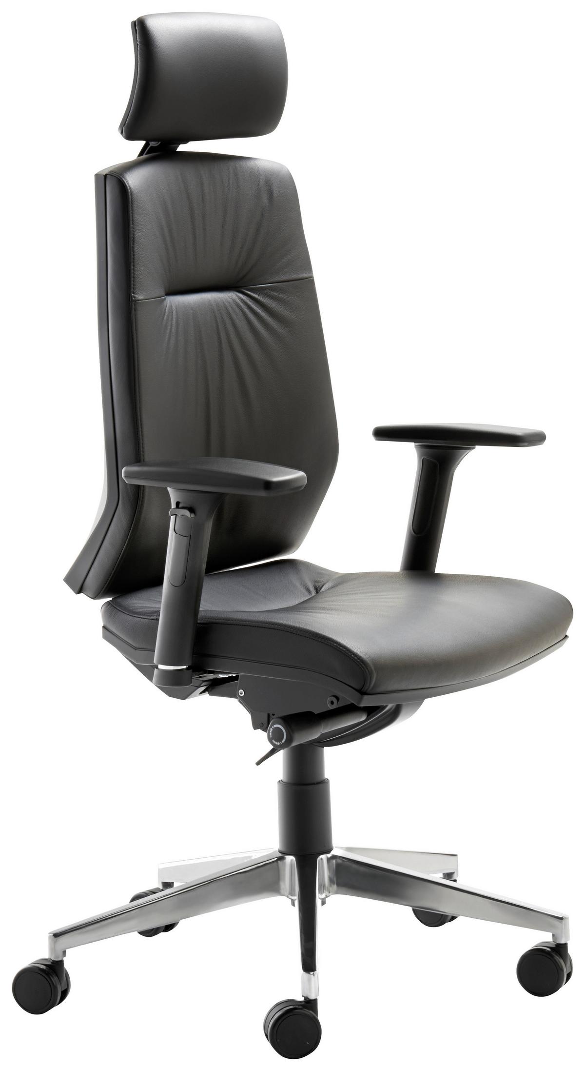 Drehstuhl Mycontract Schwarz B: 66 cm - Chromfarben/Schwarz, ROMANTIK / LANDHAUS, Leder/Holz (66/123-141/62cm) - MID.YOU