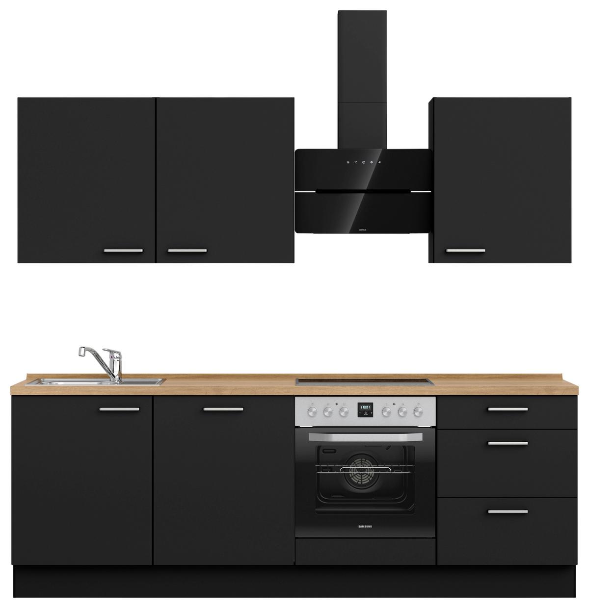 Kuchyňská linka 240 cm, černá matná/ barva dub - černá/barvy dubu, Moderní, kov/kompozitní dřevo (240cm) - Nobilia
