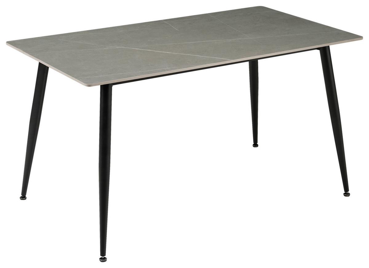 Esstisch Jules - Hellgrau/Schwarz, MODERN, Keramik/Metall (140/80/76cm) - MID.YOU