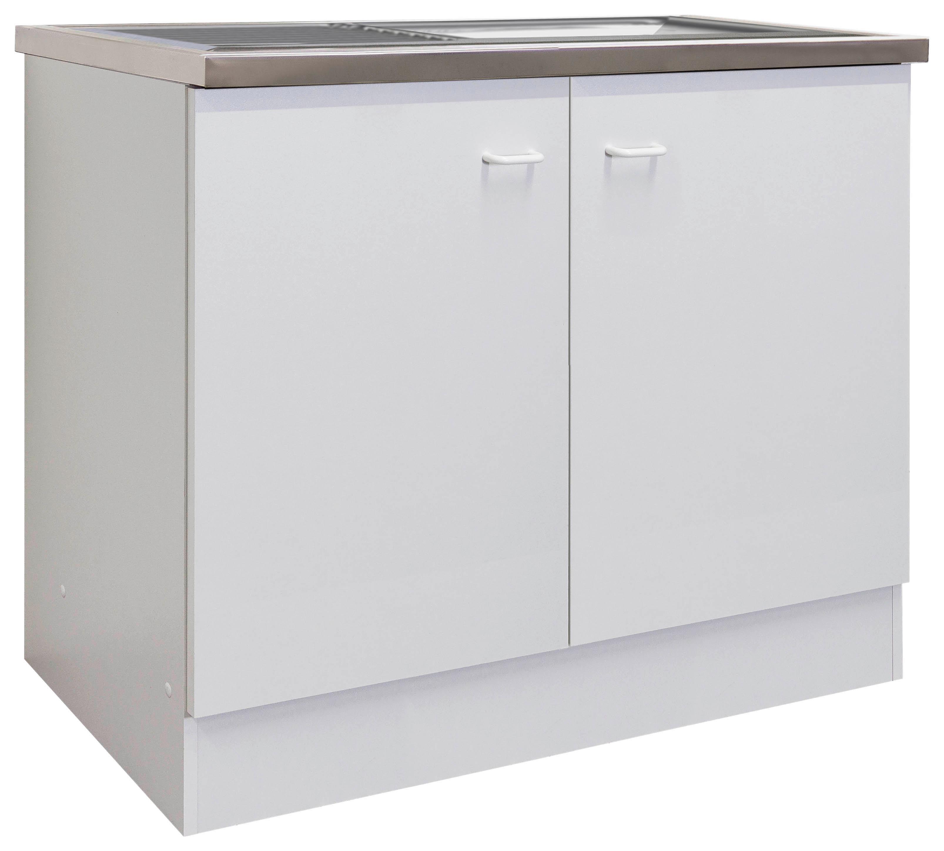 Spülenschrank mit Spüle Speed B: 100 cm Weiß - Hellgrau/Weiß, KONVENTIONELL, Holzwerkstoff (100/85/50cm)