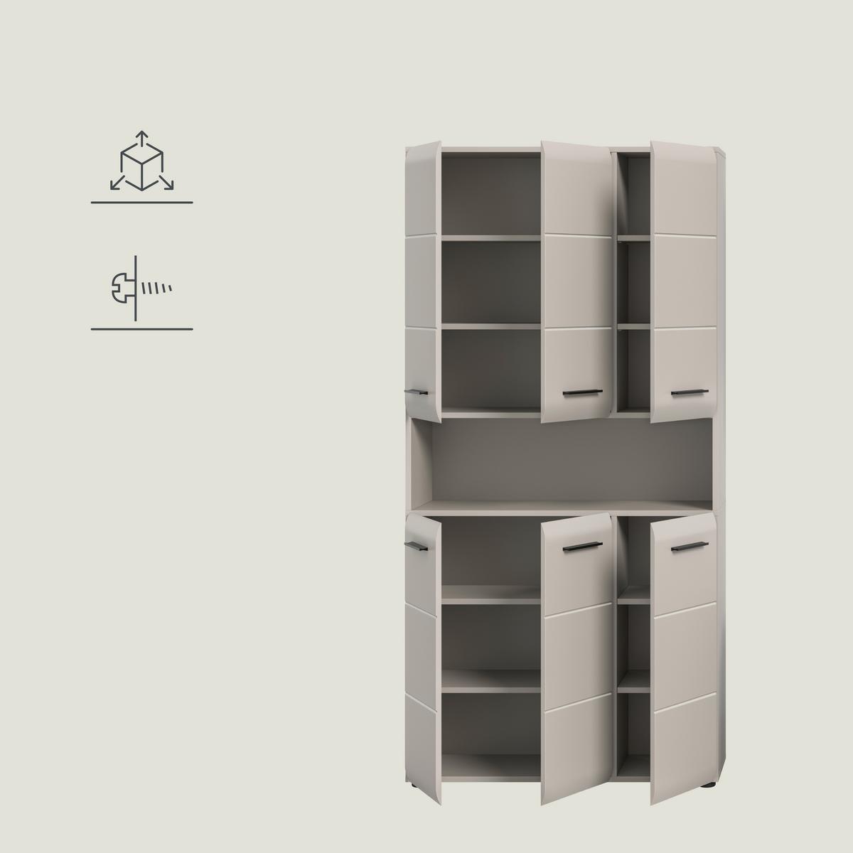 Hochschrank Ice Kaschmir B: 90cm - Kaschmir/Schwarz, Trend, Holzwerkstoff (90/185/30cm) - MID.YOU
