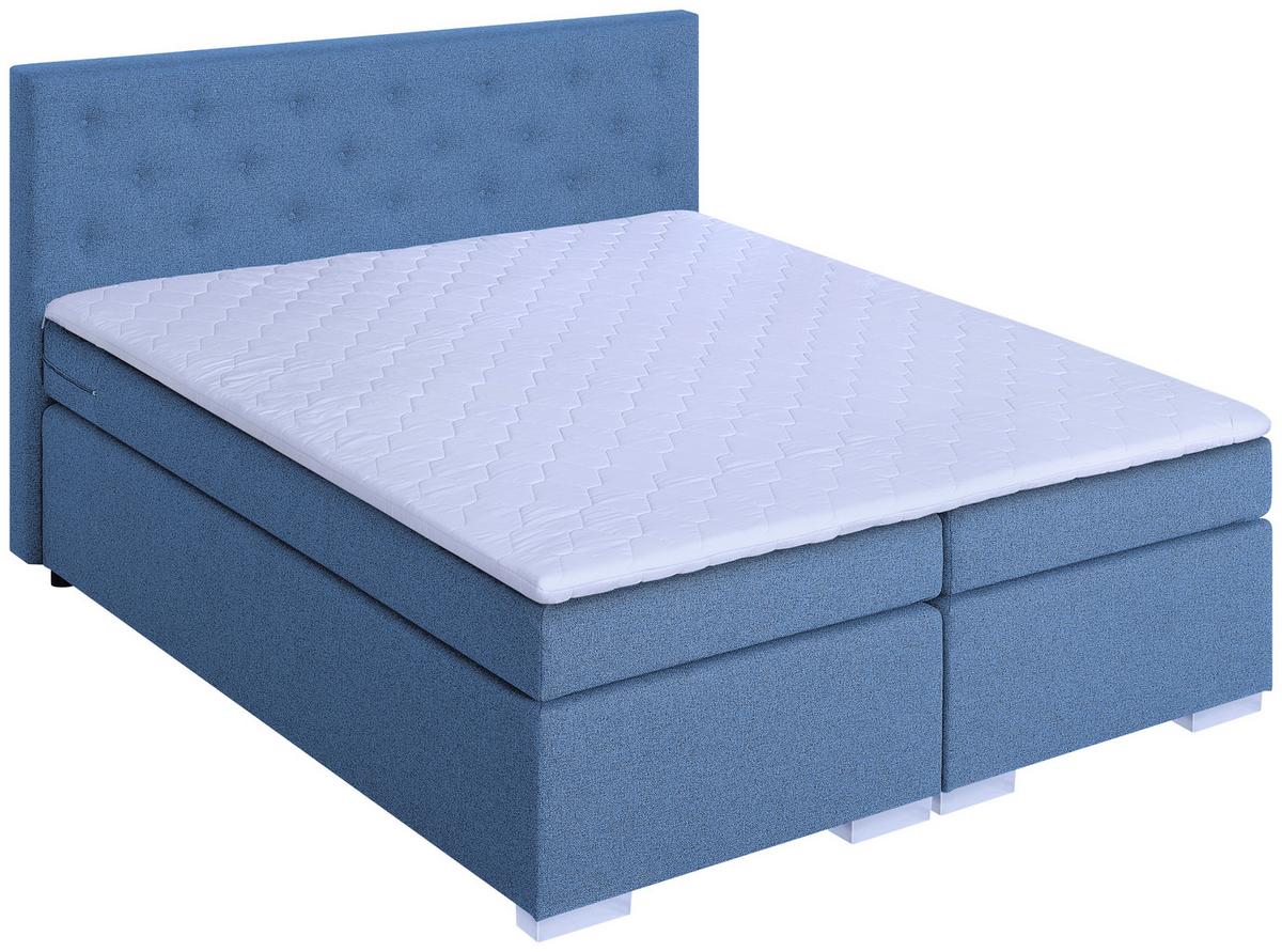 Boxspringbett Korfu Blau, 180x200 Cm - Chromfarben/Blau, Basics, Holzwerkstoff/Textil (180/200cm) - P & B