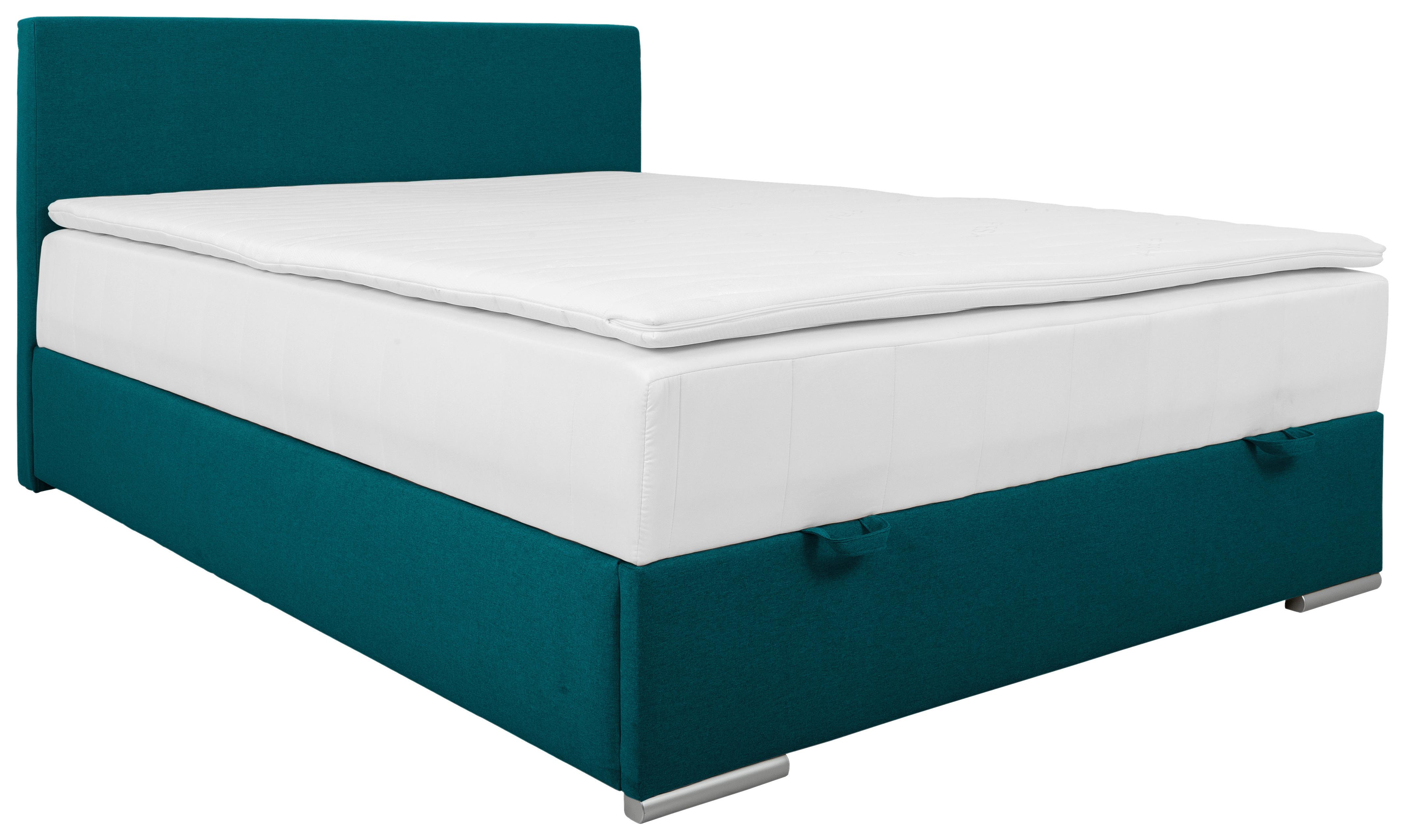 Čalúnená posteľ COSI 140x200 cm, petrolejová - petrolejová/chrómová, Konventionell, kov/drevo (140/200cm)
