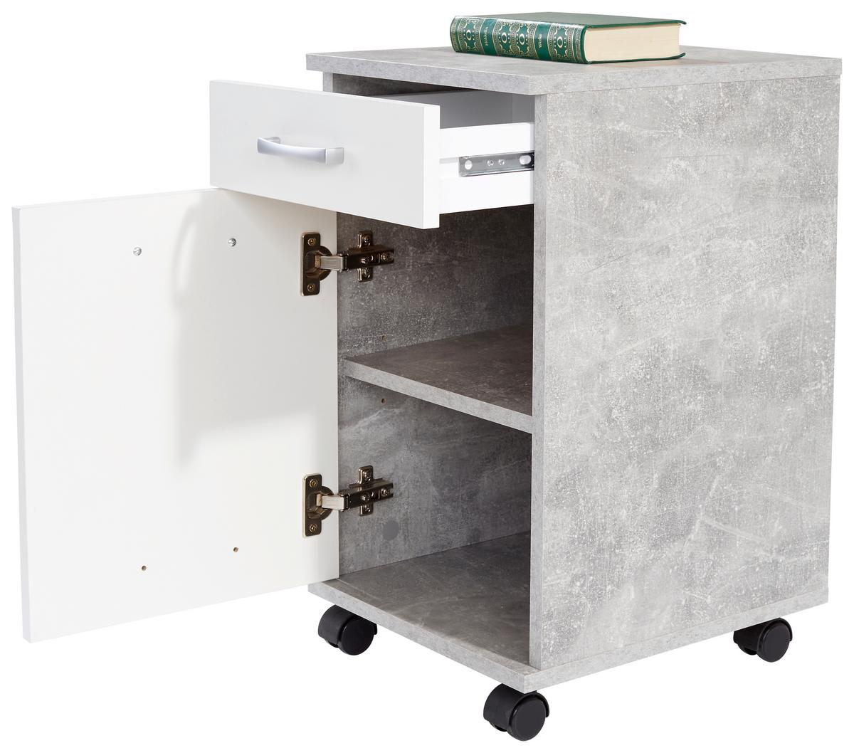 Rollcontainer Beton Optik/Weiß Rimini 33x59,5x38 cm - Dunkelgrau/Weiß, MODERN, Holzwerkstoff (33/59,5/38cm)