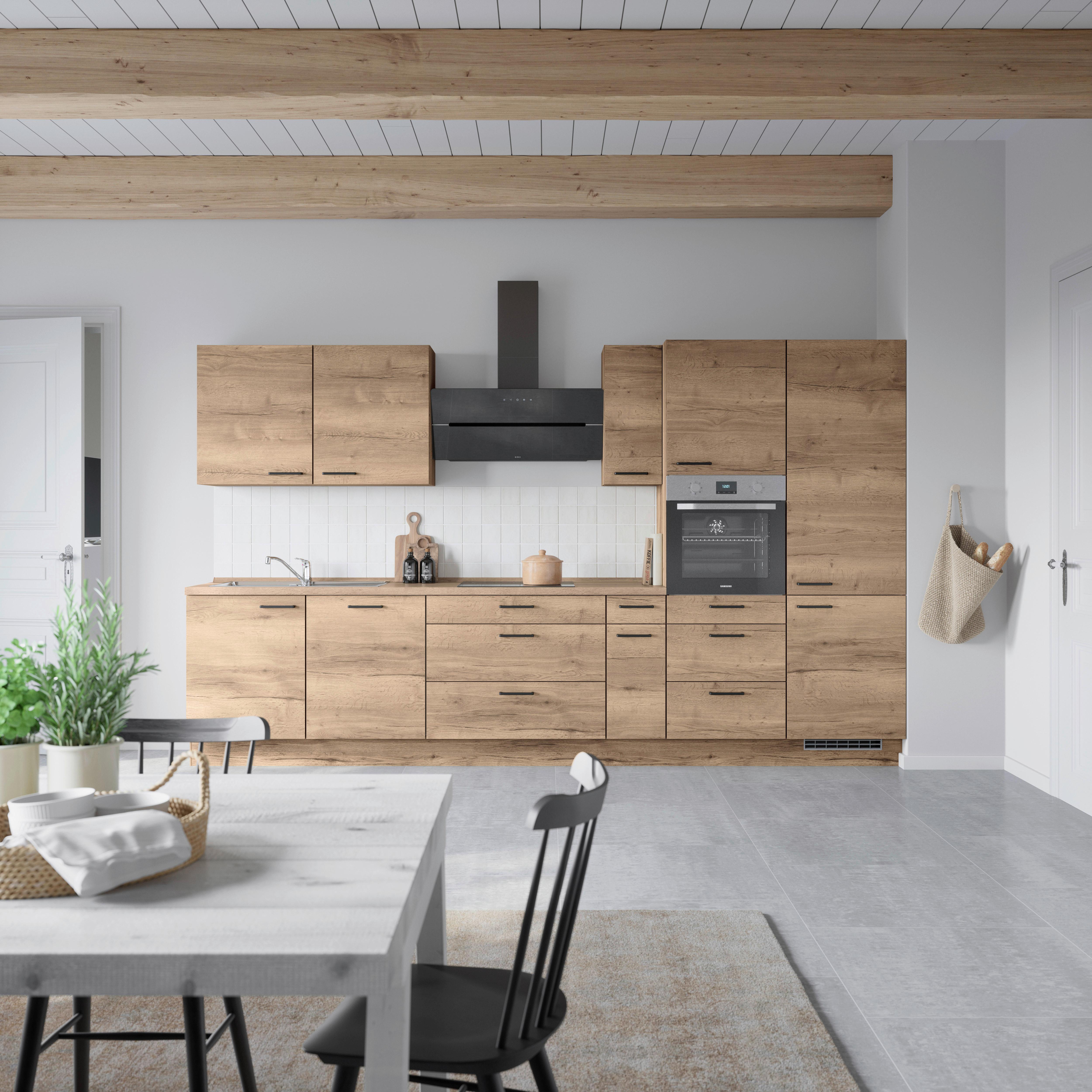 Kuchyňská linka 360 cm, dekor dub Havanna - černá/tmavý dub, Moderní, kov/kompozitní dřevo (360cm) - Nobilia