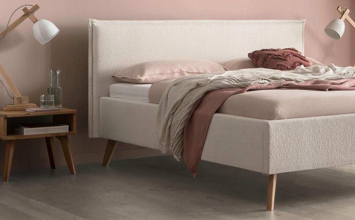 Polsterbett Selena Bouclé Weiß, 140x200 - Eichefarben/Weiß, Design, Textil (140/200cm) - Hasena