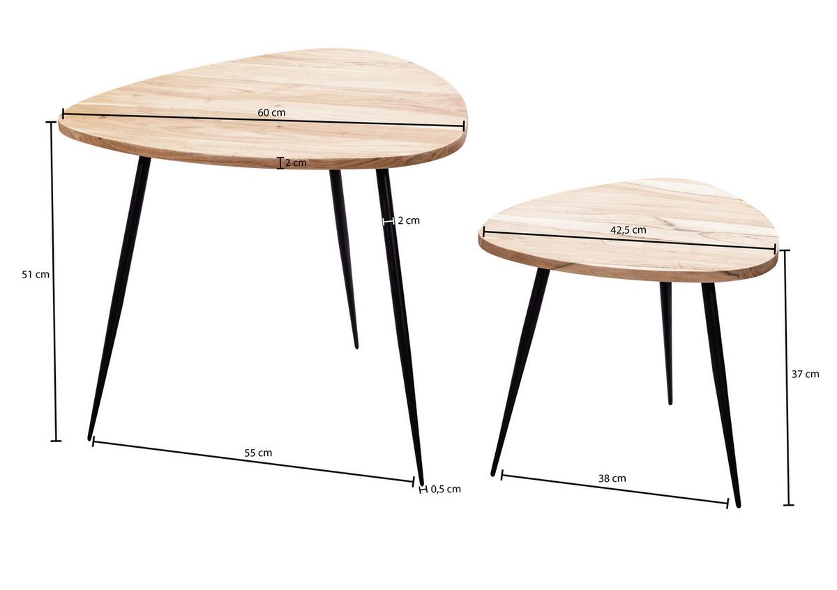 Sada zasouvacích stolků Akácie - černá/barvy akácie, Moderní, kov/dřevo (60/60/51cm) - MID.YOU