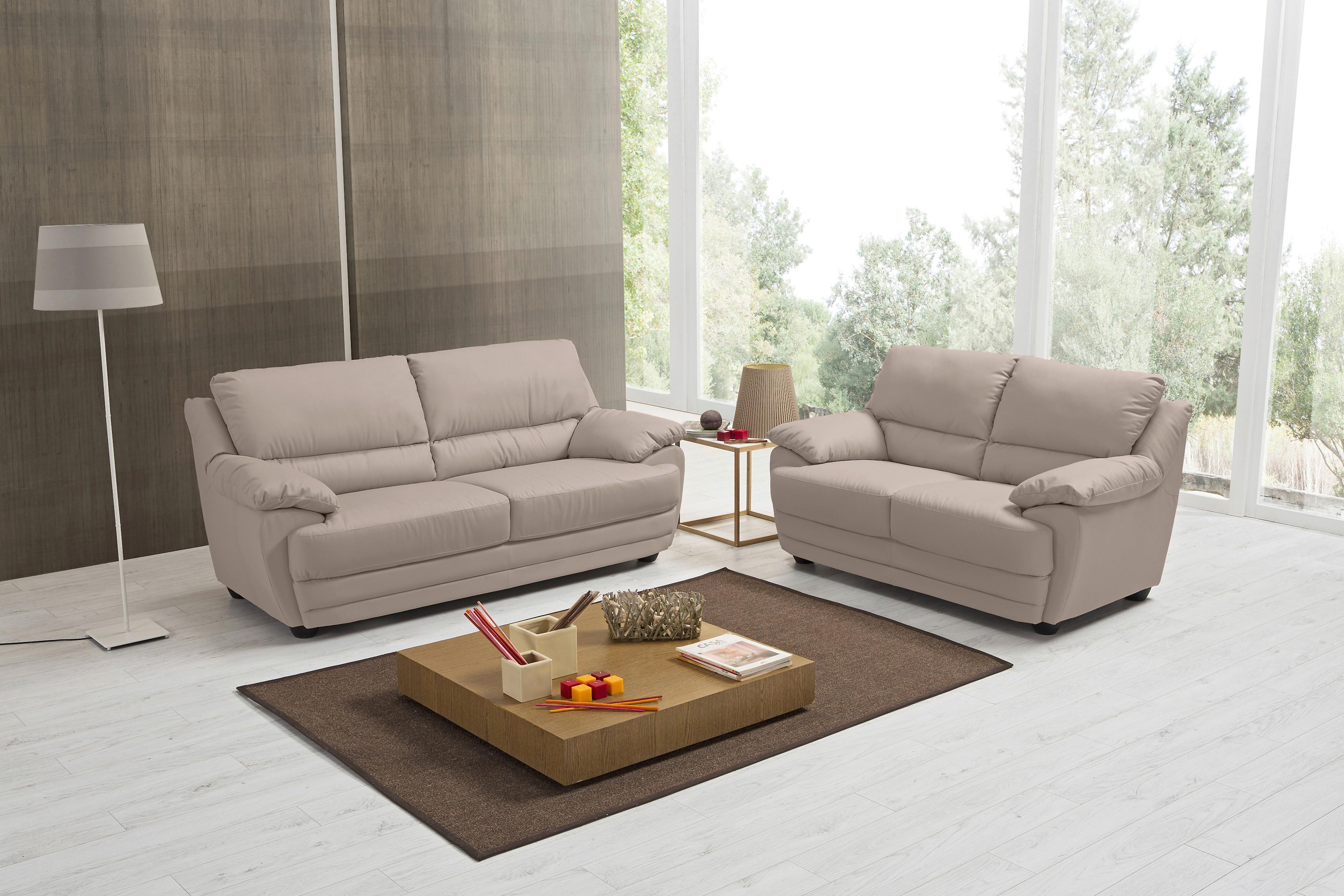 2-Sitzer-Sofa Nebolo Sandfarben Lederlook - Sandfarben, Design, Textil (209/97/100cm) - Livetastic