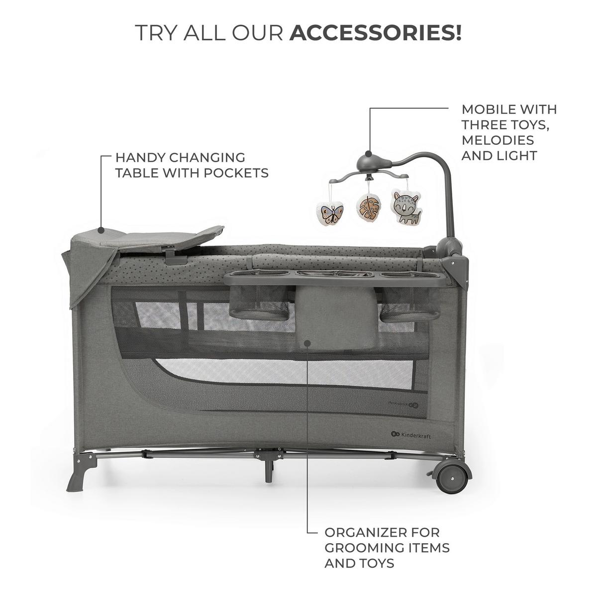 Reisebett Joy 2 3-In-1 Dunkelgrau, Lf: 60x120cm - Dunkelgrau, Basics (60/120cm) - Kinderkraft