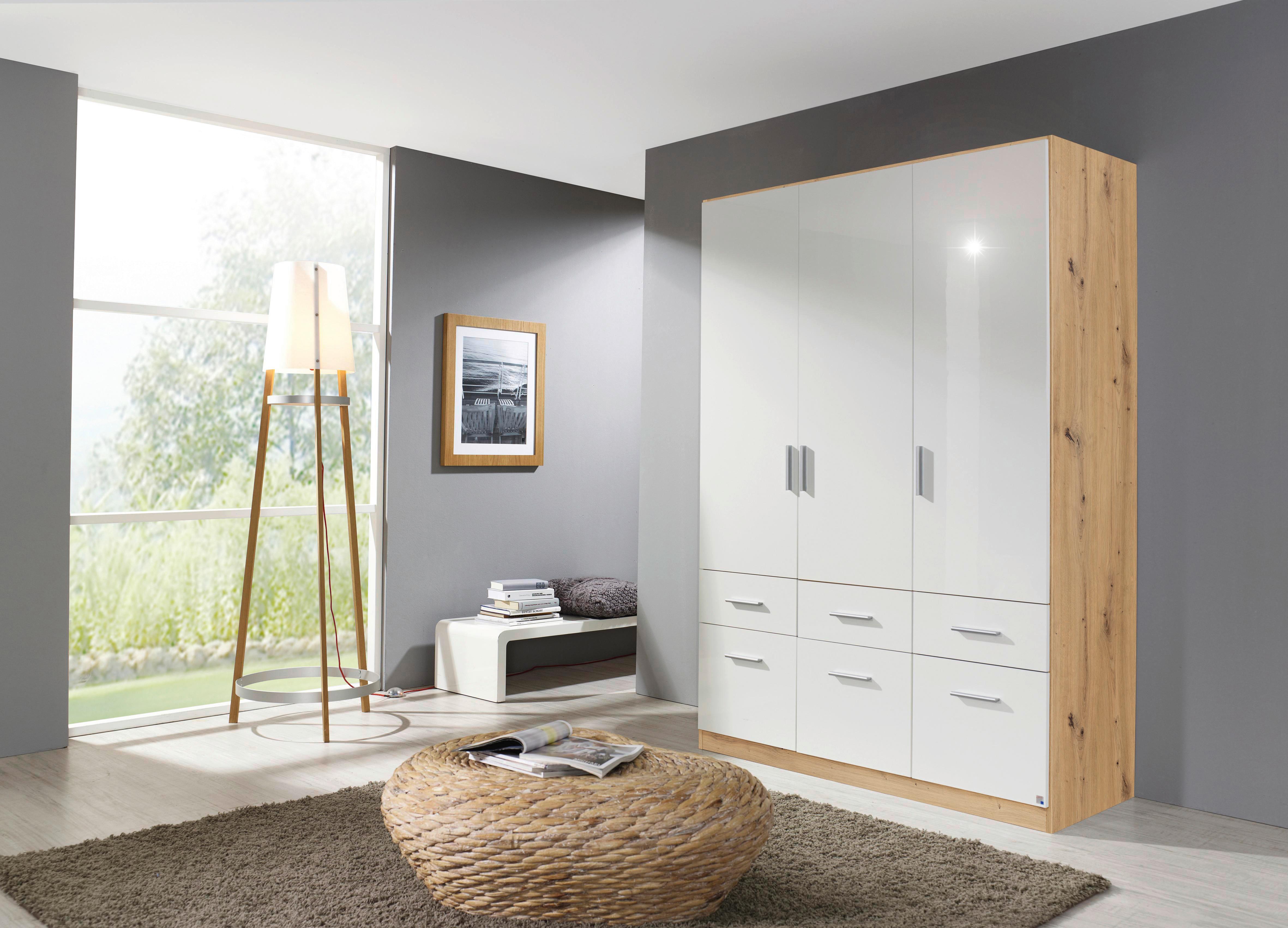 Drehtürenschrank 136 Cm Berlin Eiche Dekor/weiß - Weiß Hochglanz/Eiche Artisan, MODERN, Holzwerkstoff (136/210/54cm) - Rauch Möbel