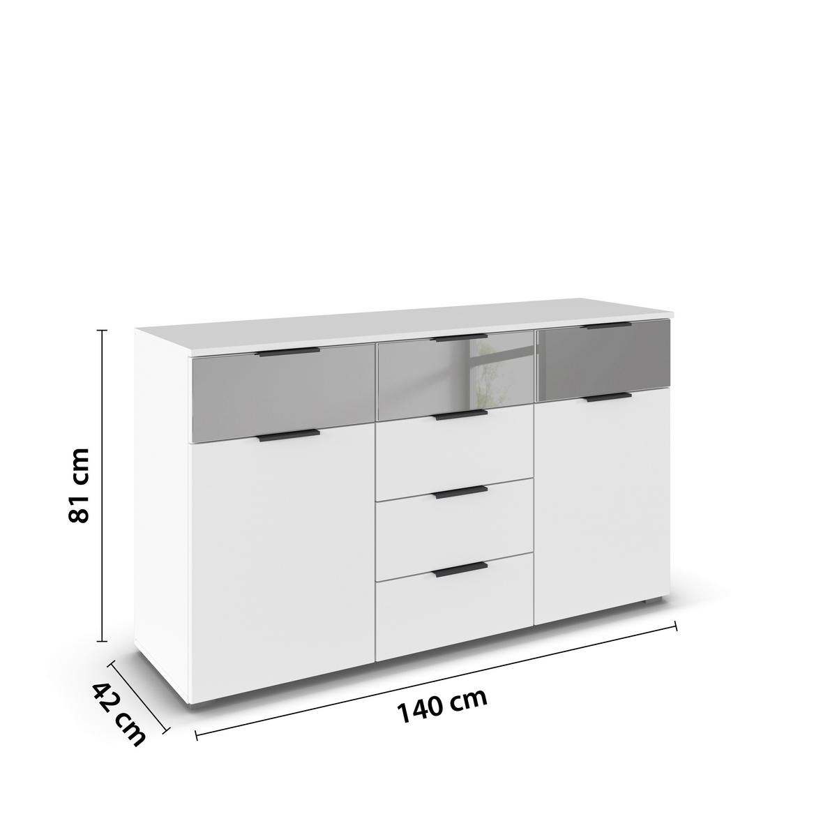 Sideboard Skyla Alpinweiß Grauspiegel - Alufarben/Weiß, MODERN, Glas/Holzwerkstoff (140/81/42cm) - Rauch Möbel