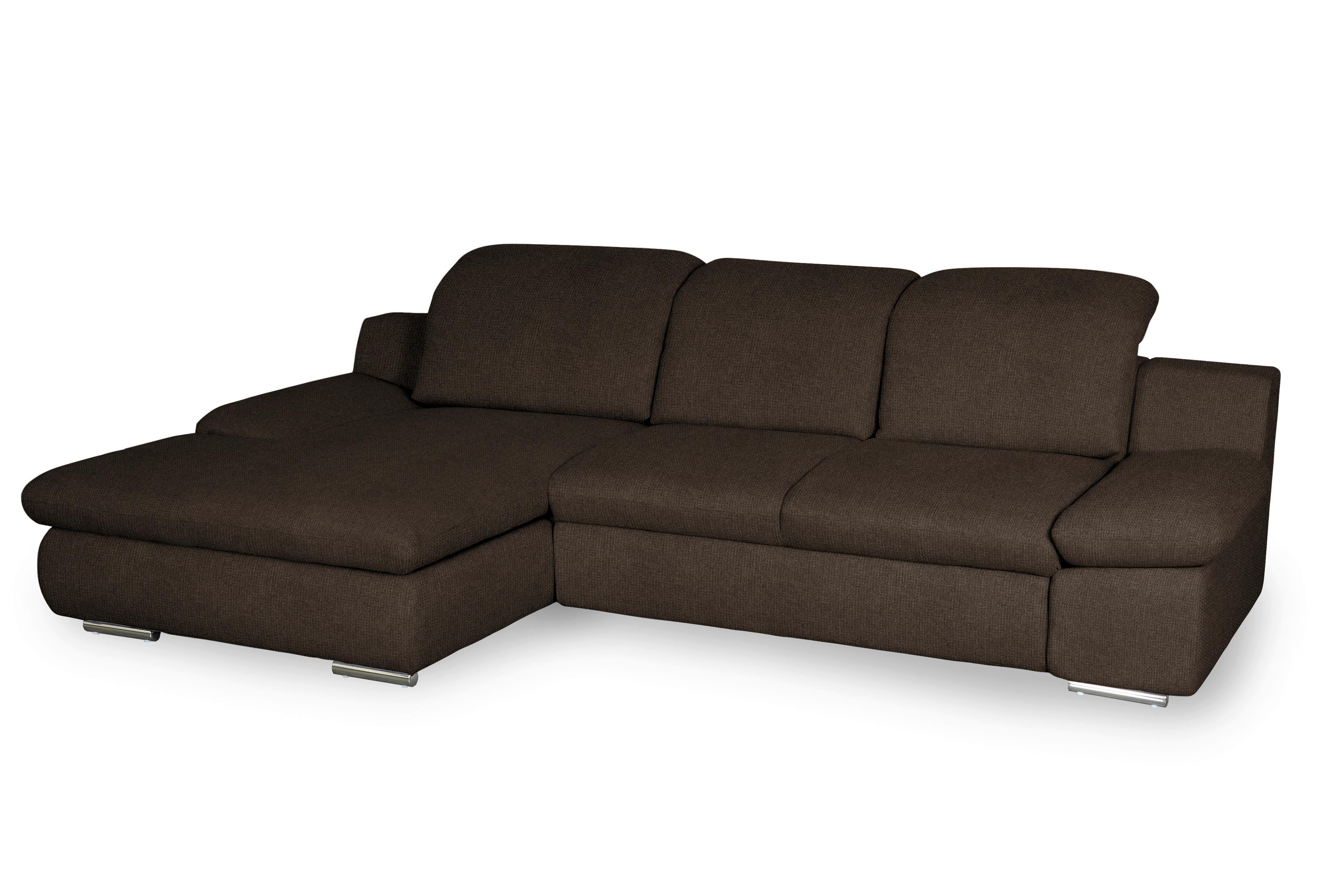 Ecksofa Isona Braun Chenille - Chromfarben/Braun, Design, Textil (165/286cm) - Livetastic