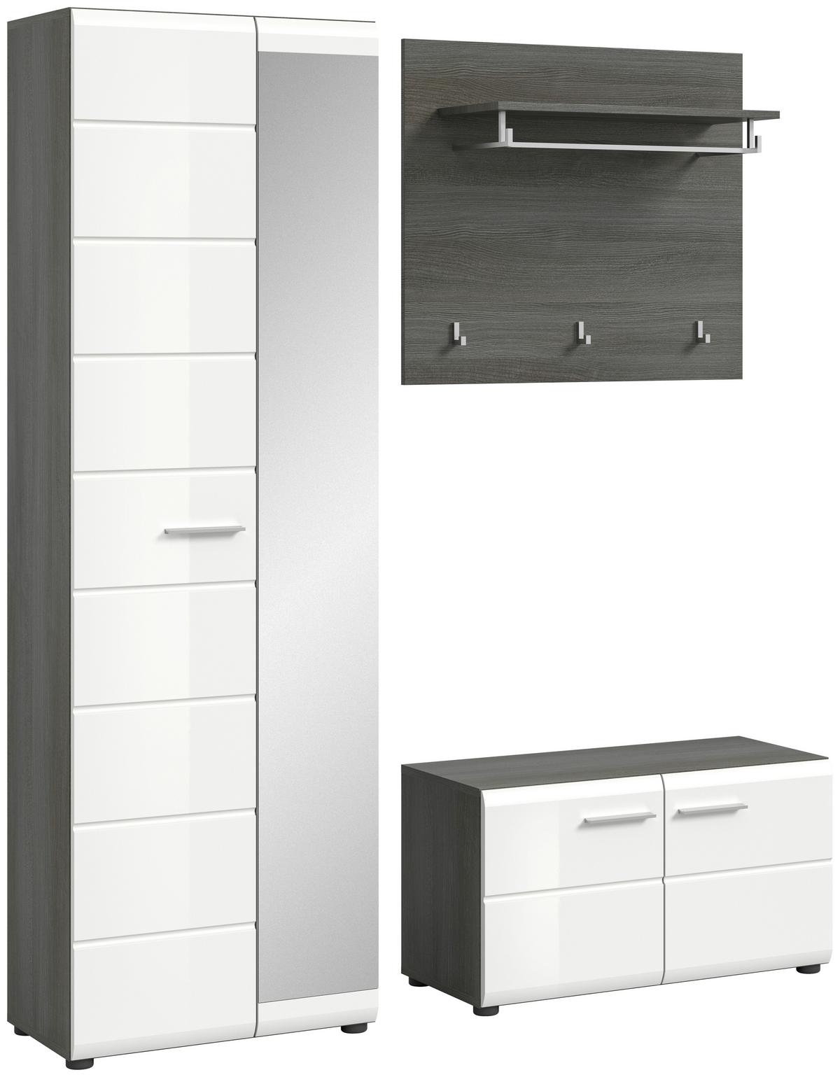 Garderobe Salsa Weiß/Rauchsilber B: 155 cm - Weiß Hochglanz, Design, Holzwerkstoff (155/192/37cm) - MID.YOU
