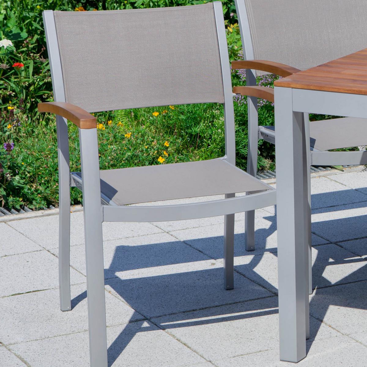 Gartenstuhl Stapelbar Naxos Aluminium/textilene - Silberfarben/Grau, ROMANTIK / LANDHAUS, Holz/Textil (59/85/56cm) - Gardenson